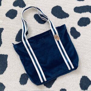 NWT $50 Victorias Secret PINK Blue Ribbed Velvet Velour Shopper Tote Gym Bag